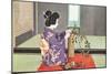 Geisha doing Ikebana, Photograph-null-Mounted Art Print