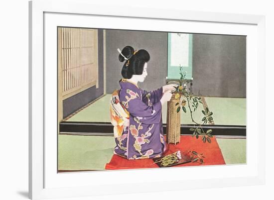 Geisha doing Ikebana, Photograph-null-Framed Premium Giclee Print