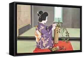 Geisha doing Ikebana, Photograph-null-Framed Stretched Canvas