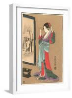 Geisha Fixing Hairdo-null-Framed Art Print