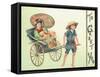 Geisha Girl Being Pulled in Cart, Christmas Card-null-Framed Stretched Canvas