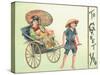 Geisha Girl Being Pulled in Cart, Christmas Card-null-Stretched Canvas