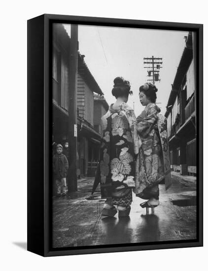 Geisha Girl Chats with Young Novice, Yoko Minami, Who is Studying to Become a Geisha-Alfred Eisenstaedt-Framed Stretched Canvas