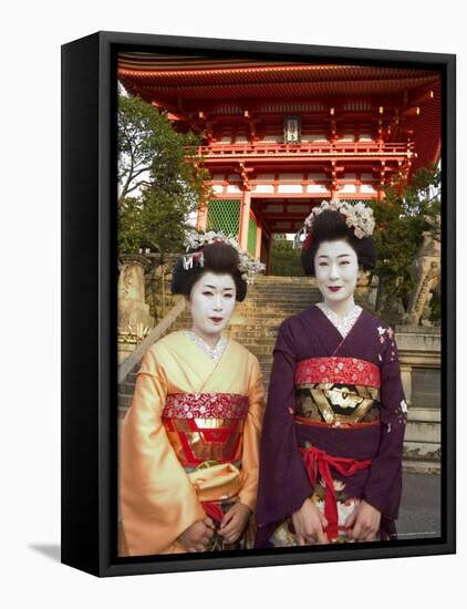 Geisha Maiko at Kiyomizu Dera Temple, Unesco World Heritage Site, Kyoto City, Honshu, Japan-Christian Kober-Framed Stretched Canvas