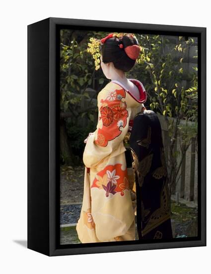 Geisha, Maiko in Gion, Kyoto City, Honshu, Japan-Christian Kober-Framed Stretched Canvas