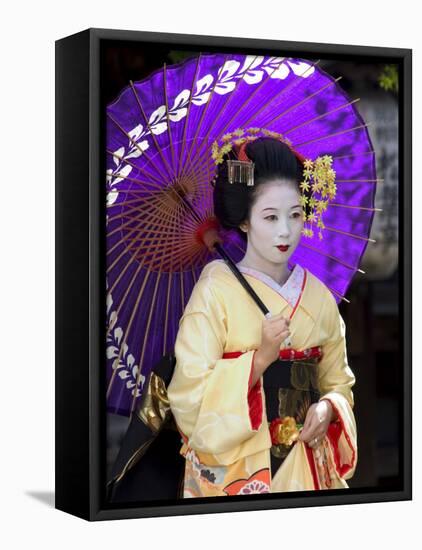 Geisha, Maiko (Trainee Geisha) in Gion, Kyoto City, Honshu, Japan-Christian Kober-Framed Stretched Canvas