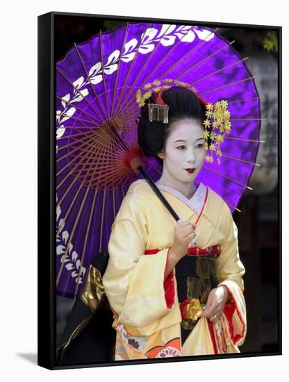 Geisha, Maiko (Trainee Geisha) in Gion, Kyoto City, Honshu, Japan-Christian Kober-Framed Stretched Canvas