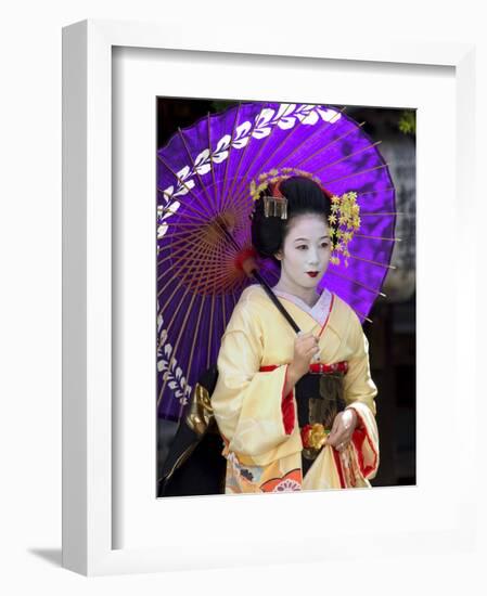 Geisha, Maiko (Trainee Geisha) in Gion, Kyoto City, Honshu, Japan-Christian Kober-Framed Photographic Print