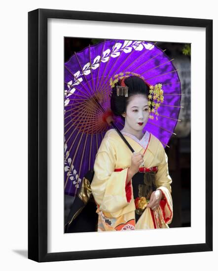 Geisha, Maiko (Trainee Geisha) in Gion, Kyoto City, Honshu, Japan-Christian Kober-Framed Photographic Print