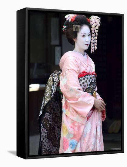 Geisha, Maiko (Trainee Geisha) in Gion, Kyoto City, Honshu, Japan-Christian Kober-Framed Stretched Canvas