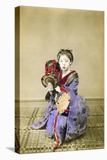 Geisha Playing the Tsuzumi, Japan, 1882-Felice Beato-Stretched Canvas