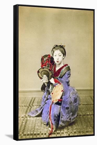 Geisha Playing the Tsuzumi, Japan, 1882-Felice Beato-Framed Stretched Canvas