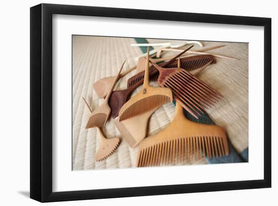 Geisha's Wooden Combs on Tatami Mat-Ryuji Adachi-Framed Art Print