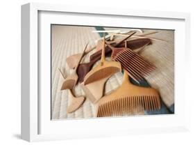 Geisha's Wooden Combs on Tatami Mat-Ryuji Adachi-Framed Art Print