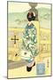 Geisha walking on Bridge-null-Mounted Art Print