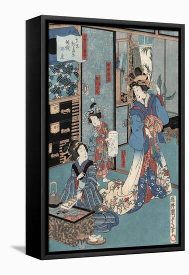 Geisha with Hibachi-Utagawa Kunisada II-Framed Stretched Canvas