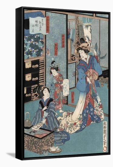 Geisha with Hibachi-Utagawa Kunisada II-Framed Stretched Canvas