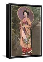 Geisha with Parasol-null-Framed Stretched Canvas