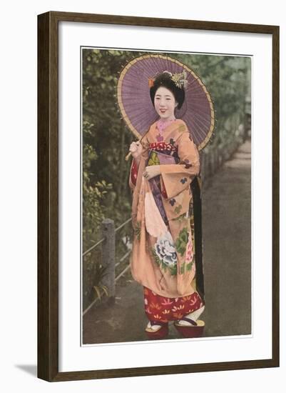 Geisha with Parasol-null-Framed Art Print