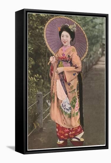 Geisha with Parasol-null-Framed Stretched Canvas