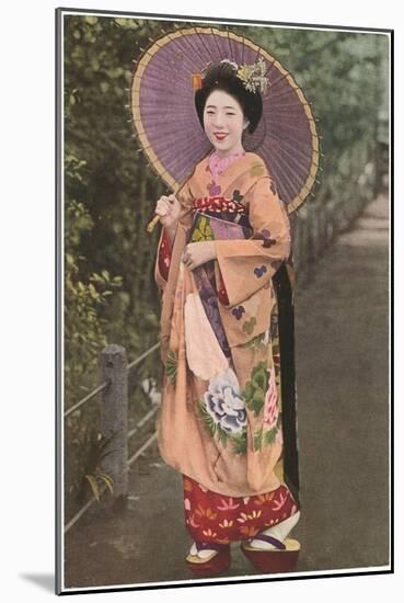 Geisha with Parasol-null-Mounted Art Print