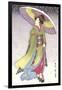 Geisha with Umbrella in Snow-null-Framed Art Print