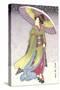 Geisha with Umbrella in Snow-null-Stretched Canvas