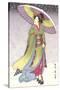 Geisha with Umbrella in Snow-null-Stretched Canvas