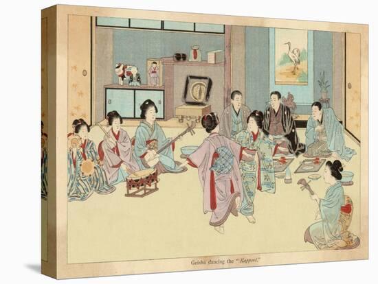 Geisha Women Dancing the Kappore to Musical Accompaniment for Three Male Clients-null-Stretched Canvas