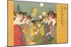 Geishas at Festival with Lanterns-null-Mounted Art Print