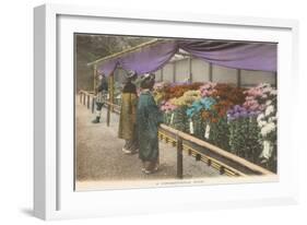 Geishas Eying Chrysanthemums-null-Framed Art Print