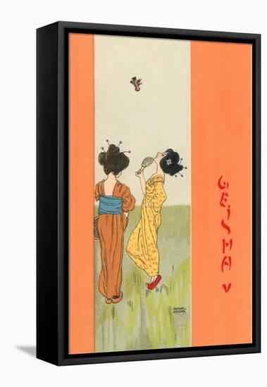 Geishas Playing Badminton-null-Framed Stretched Canvas