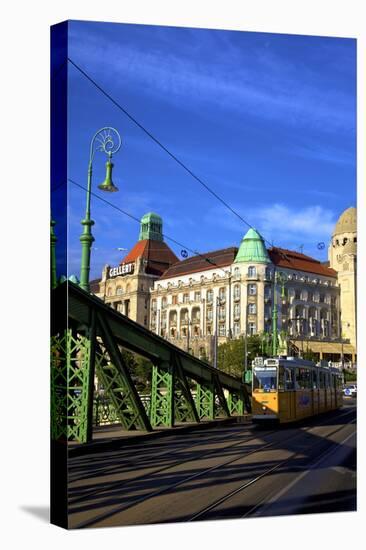 Gellert Hotel and Spa, Liberty Bridge and Tram, Budapest, Hungary, Europe-Neil Farrin-Stretched Canvas