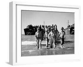 Gen. Douglas Macarthur and Col. Lloyd Lehrbas Wading Ashore During American Landings-Carl Mydans-Framed Premium Photographic Print