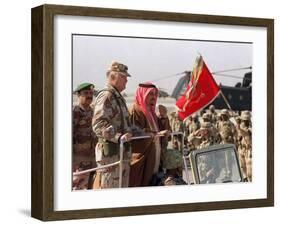 Gen. H. Norman Schwarzkopf with Saudi Arabian King Fahd Reviewing Troops-null-Framed Premium Photographic Print