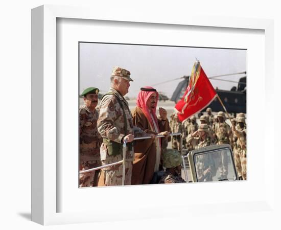 Gen. H. Norman Schwarzkopf with Saudi Arabian King Fahd Reviewing Troops-null-Framed Photographic Print