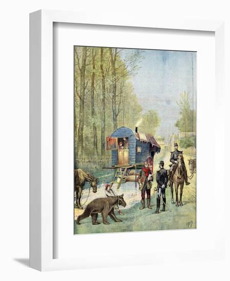 Gendarmes Taking Census Forms to an Encampment of Itinerant Gipsies in their Caravan, 1895-null-Framed Giclee Print