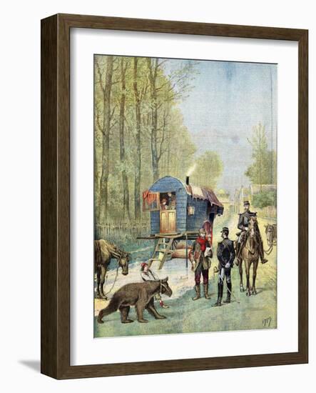 Gendarmes Taking Census Forms to an Encampment of Itinerant Gipsies in their Caravan, 1895-null-Framed Giclee Print