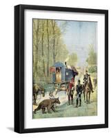 Gendarmes Taking Census Forms to an Encampment of Itinerant Gipsies in their Caravan, 1895-null-Framed Giclee Print