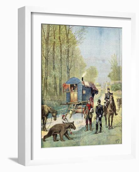 Gendarmes Taking Census Forms to an Encampment of Itinerant Gipsies in their Caravan, 1895-null-Framed Giclee Print