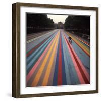 Gene Davis Putting Finishing "Franklin's Footpath," Painted in Front of Philadelphia Museum of Art-Henry Groskinsky-Framed Premium Photographic Print