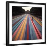 Gene Davis Putting Finishing "Franklin's Footpath," Painted in Front of Philadelphia Museum of Art-Henry Groskinsky-Framed Premium Photographic Print