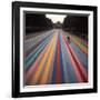 Gene Davis Putting Finishing "Franklin's Footpath," Painted in Front of Philadelphia Museum of Art-Henry Groskinsky-Framed Premium Photographic Print