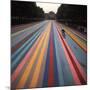 Gene Davis Putting Finishing "Franklin's Footpath," Painted in Front of Philadelphia Museum of Art-Henry Groskinsky-Mounted Premium Photographic Print