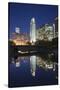 Gene Leahy Mall Skyline at Dawn, Omaha, Nebraska, USA-Walter Bibikow-Stretched Canvas
