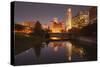 Gene Leahy Mall Skyline at Dawn, Omaha, Nebraska, USA-Walter Bibikow-Stretched Canvas