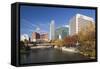 Gene Leahy Mall Skyline, Omaha, Nebraska, USA-Walter Bibikow-Framed Stretched Canvas