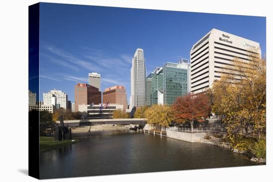 Gene Leahy Mall Skyline, Omaha, Nebraska, USA-Walter Bibikow-Stretched Canvas