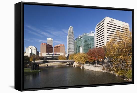 Gene Leahy Mall Skyline, Omaha, Nebraska, USA-Walter Bibikow-Framed Stretched Canvas