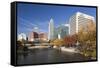 Gene Leahy Mall Skyline, Omaha, Nebraska, USA-Walter Bibikow-Framed Stretched Canvas